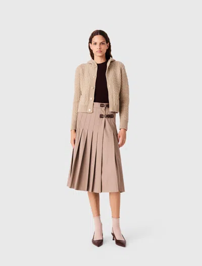 Maje Jupe Midi Plissée À Boucles In Beige