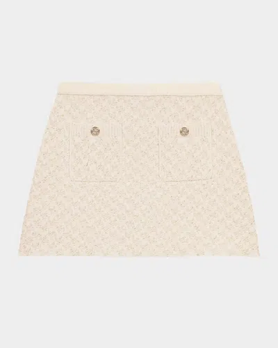 Maje Jusselina Knit Mini Skirt In Pink/ecru
