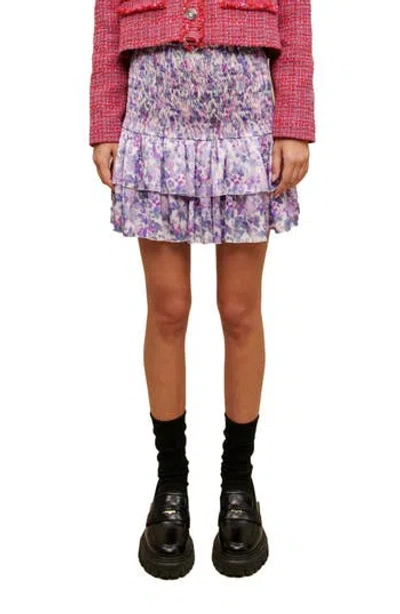 Maje Juvard Abstract Floral Tiered Miniskirt In Purple