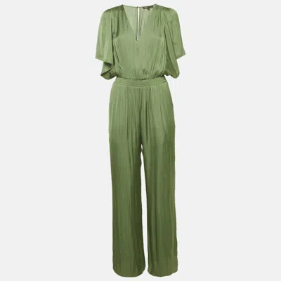Pre-owned Maje Khaki Green Satin Smocked Jumpsuit S
