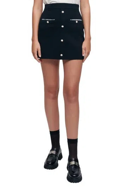 Maje Knit Cotton Miniskirt In Black