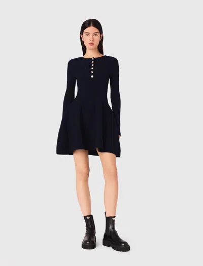 Maje Robe En Maille Avec Jupe Évasée In Blue