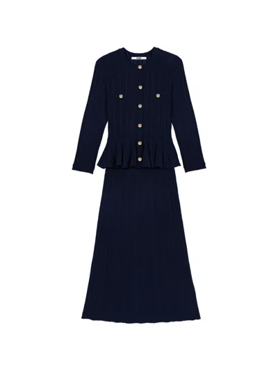 Maje Knit Dress With Peplum Waist In Blue