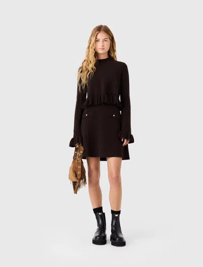 Maje Knit Dress With Removable Jumper In Dark Brown