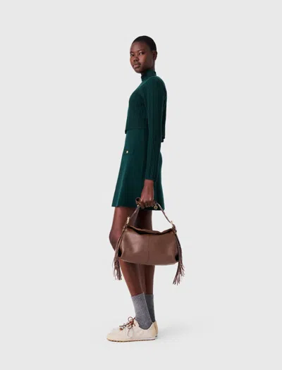 Maje Knit Dress With Removable Sweater In Bottle Green