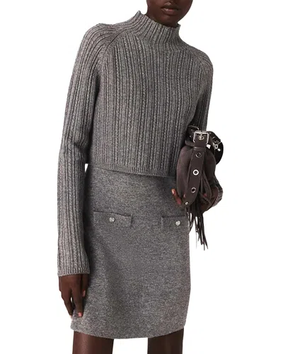 Maje Womens Grey Removable Jumper Ribbed Wool-blend Knitted Dress In Multi