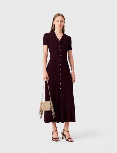 Maje Knit Maxi Dress In Burgundy