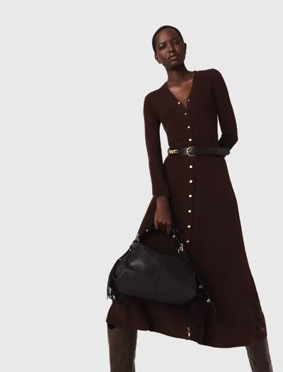 Maje Knit Maxi Dress With Buttons In Brown