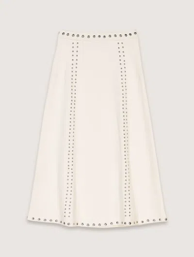 Maje Knit Midi Skirt With Studs In Ecru