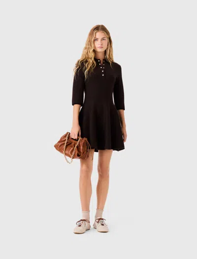 Maje Knit Polo Dress In Dark Brown