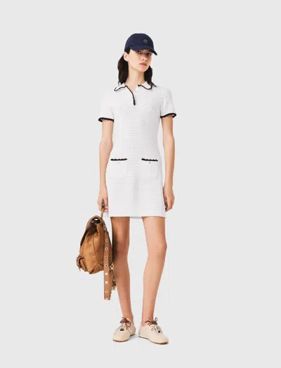 Maje Knit Polo Dress With Crochet In White