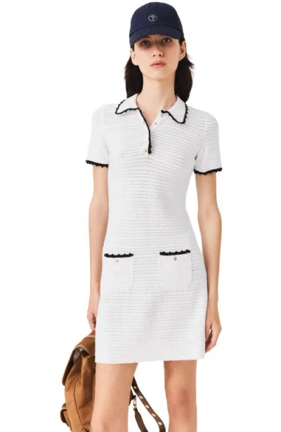 Maje Knit Polo Dress With Crochet In White