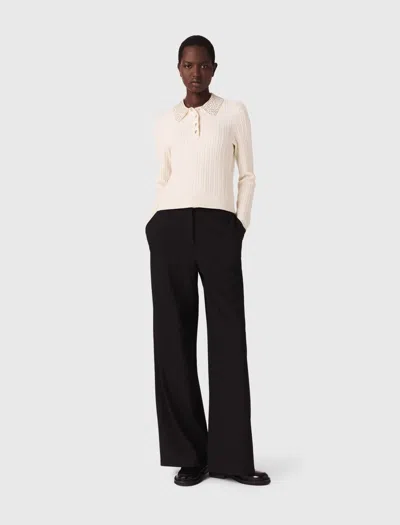 Maje Knit Polo Shirt With Rhinestone Collar In Neutral