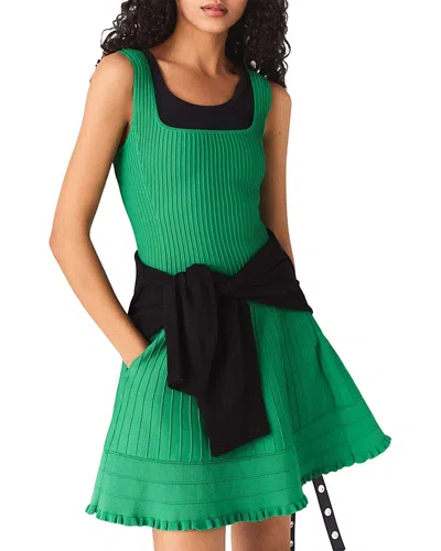 Maje Womens Green Structured-rib Knitted Skater Dress In Multi