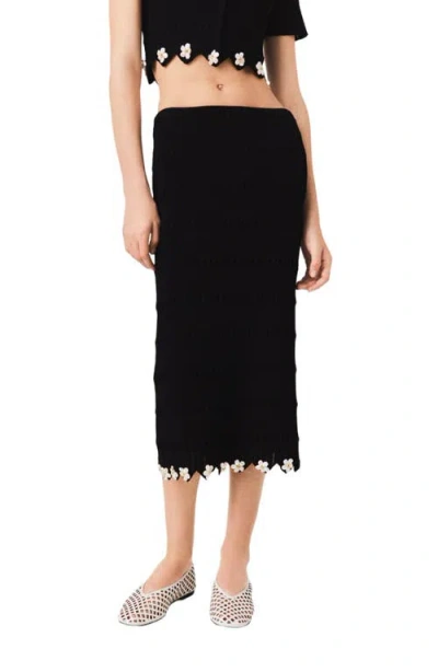 Maje Knit Skirt With Jewelled Flowers In Black