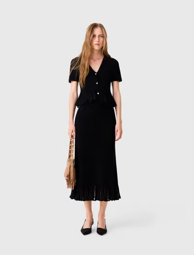 Maje Knit Skirt With Peplum Hem In Black