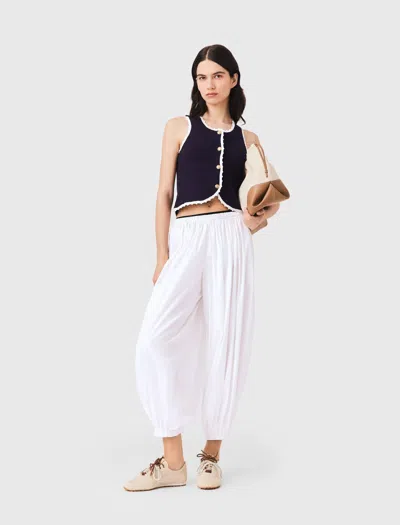 Maje Knit Top With Crochet Trim In Blue