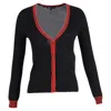 Maje Knitted Button-down V-neck Cardigan In Black And Red Wool In Black
