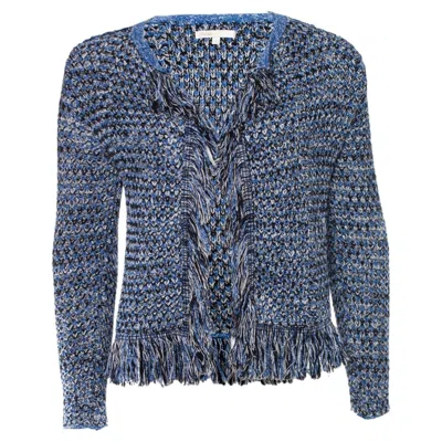 Pre-owned Maje , Knitted Fringe Cardigan With Lurex In Gray
