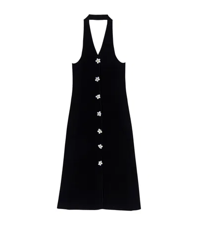 Maje Knitted Halterneck Midi Dress In Black