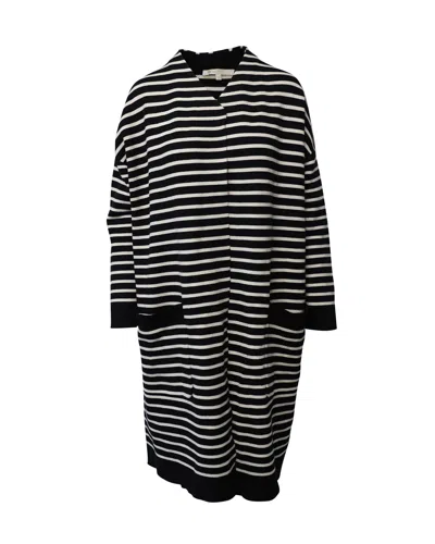 Maje Knitted Long Coat In Black And White Acrylic In Multi