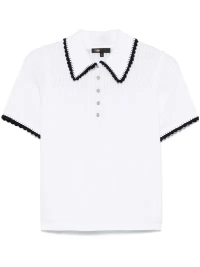 Maje Knitted Polo Top In White