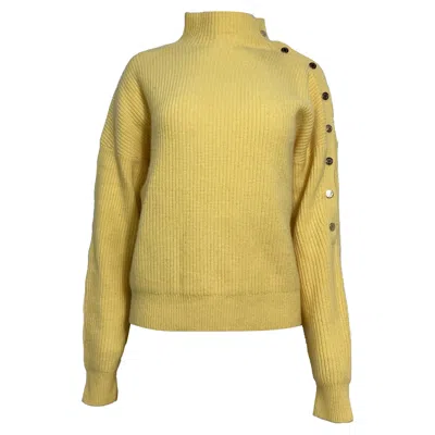 Maje Knitted Pullover W/ Side Fasteners In Yellow Cashmere