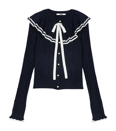 Maje Knitted Ruffle-collar Cardigan In Black