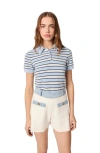 Maje Knitted Shorts With Denim Trim In Ecru
