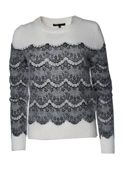 Maje , Knitted Sweater With Lace In Multi