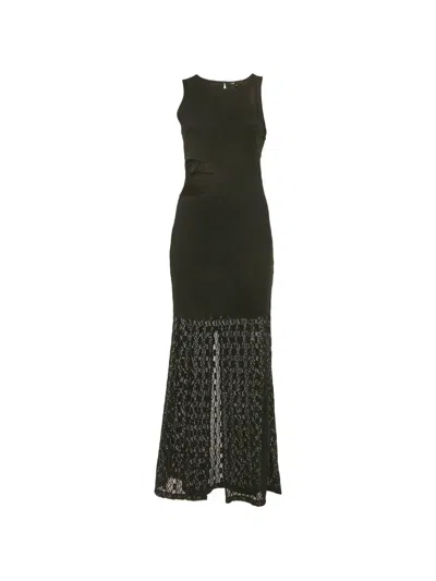 Pre-owned Maje Lace Cutaway Semi-sheer Maxi Dress In Black