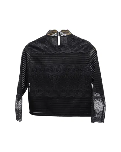 Maje Lace High Neck Blouse In Black Polyester