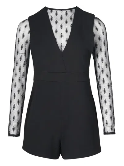 Pre-owned Maje Lace-insert Playsuit In Black