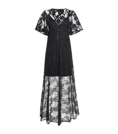 Maje Lace Maxi Dress In Black