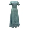 Maje Lace Maxi Dress In Turquoise Polyester In Green