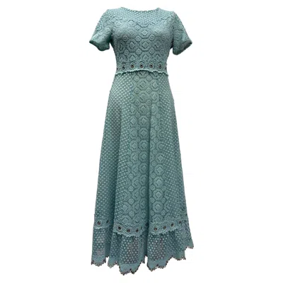 Maje Lace Maxi Dress In Turquoise Polyester In Green