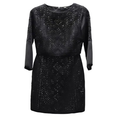 Pre-owned Maje Lace Mini Dress In Black Satin
