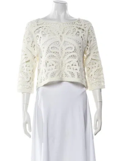 Pre-owned Maje Lace Pattern Bateau Neckline Sweater In White