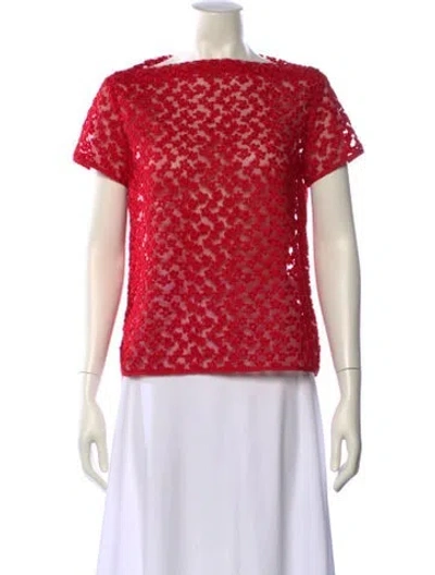 Pre-owned Maje Lace Pattern Bateau Neckline Top In Red