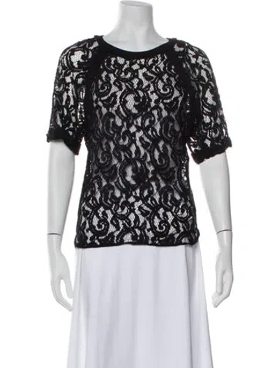 Pre-owned Maje Lace Pattern Bateau Neckline T-shirt In Black