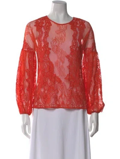 Pre-owned Maje Lace Pattern Crew Neck Blouse In Red