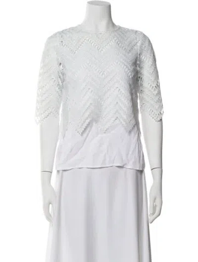 Pre-owned Maje Lace Pattern Crew Neck Blouse In White