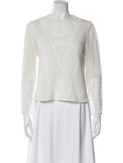 Pre-owned Maje Lace Pattern Crew Neck Blouse In White