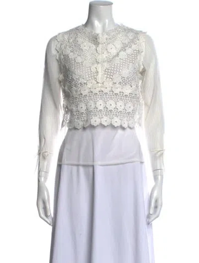 Pre-owned Maje Lace Pattern Crew Neck Blouse In White
