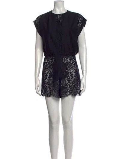 Pre-owned Maje Lace Pattern Crew Neck Romper In Black