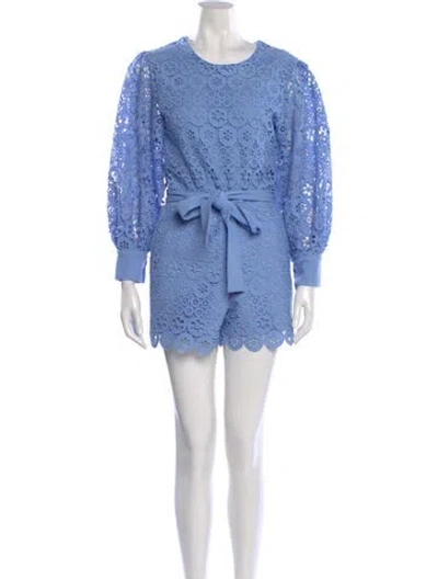 Pre-owned Maje Lace Pattern Crew Neck Romper In Blue
