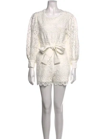 Pre-owned Maje Lace Pattern Crew Neck Romper In Neutrals