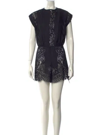 Pre-owned Maje Lace Pattern Crew Neck Romper W/ Tags In Blue