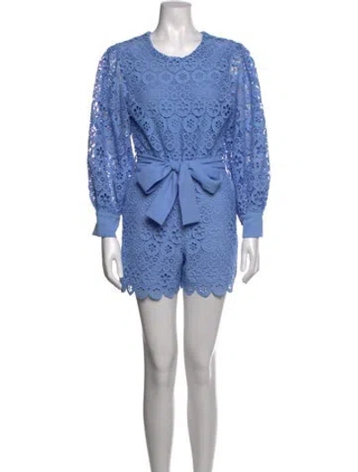 Pre-owned Maje Lace Pattern Crew Neck Romper W/ Tags In Blue