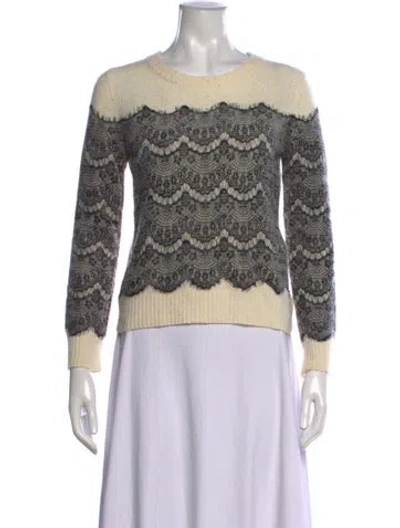 Pre-owned Maje Lace Pattern Crew Neck Sweater In Neutrals